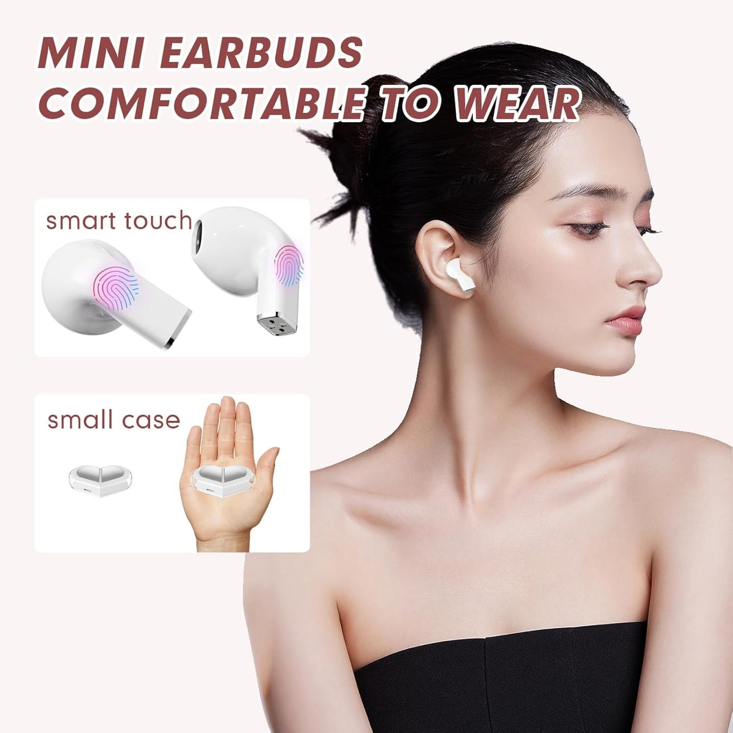 Pink Heart Wireless Earphones | Cute Design • HD Sound • Touch Control